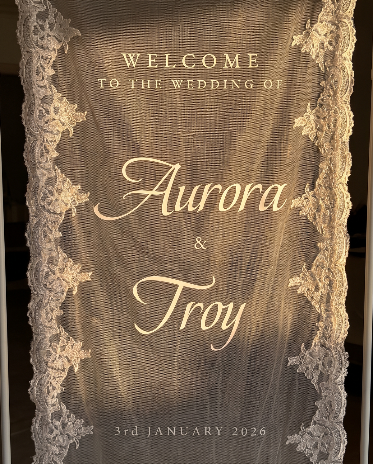 Sheer Lace Welcome Sign