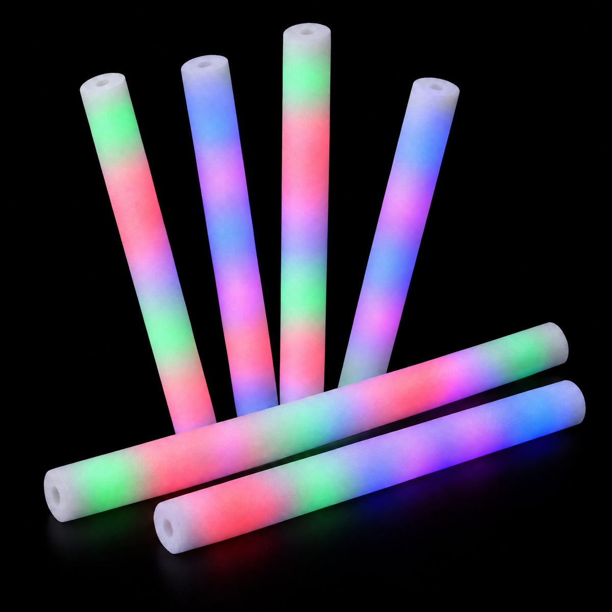 Vemzy 35 cm multicolour LED foam glow sticks switched on